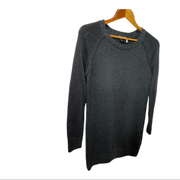 H&M  CHARCOAL GRAY CABLE KNIT LONG SLEEVE TUNIC SWEATER - Picture 4 of 11